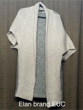 Elan Short Sleeve Open-Front Knit Cardigan in Oatmeal and Heather Gray